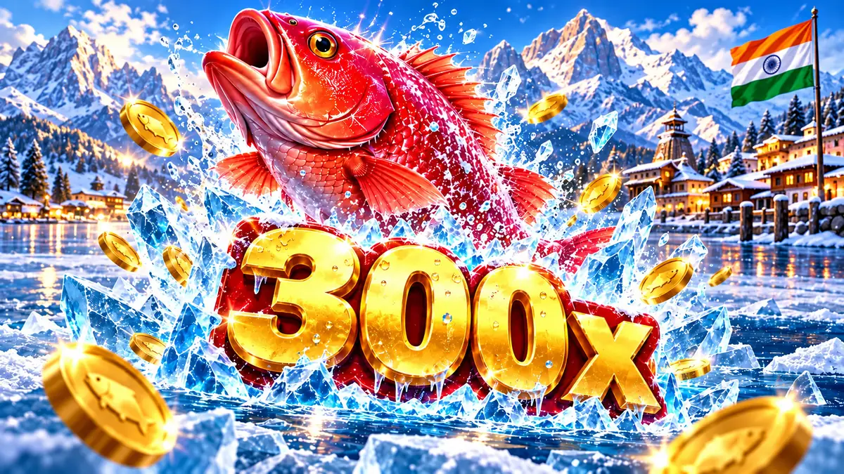 Huge Reds bonus result in Ice Fishing showing a large red fish and a 300x multiplier